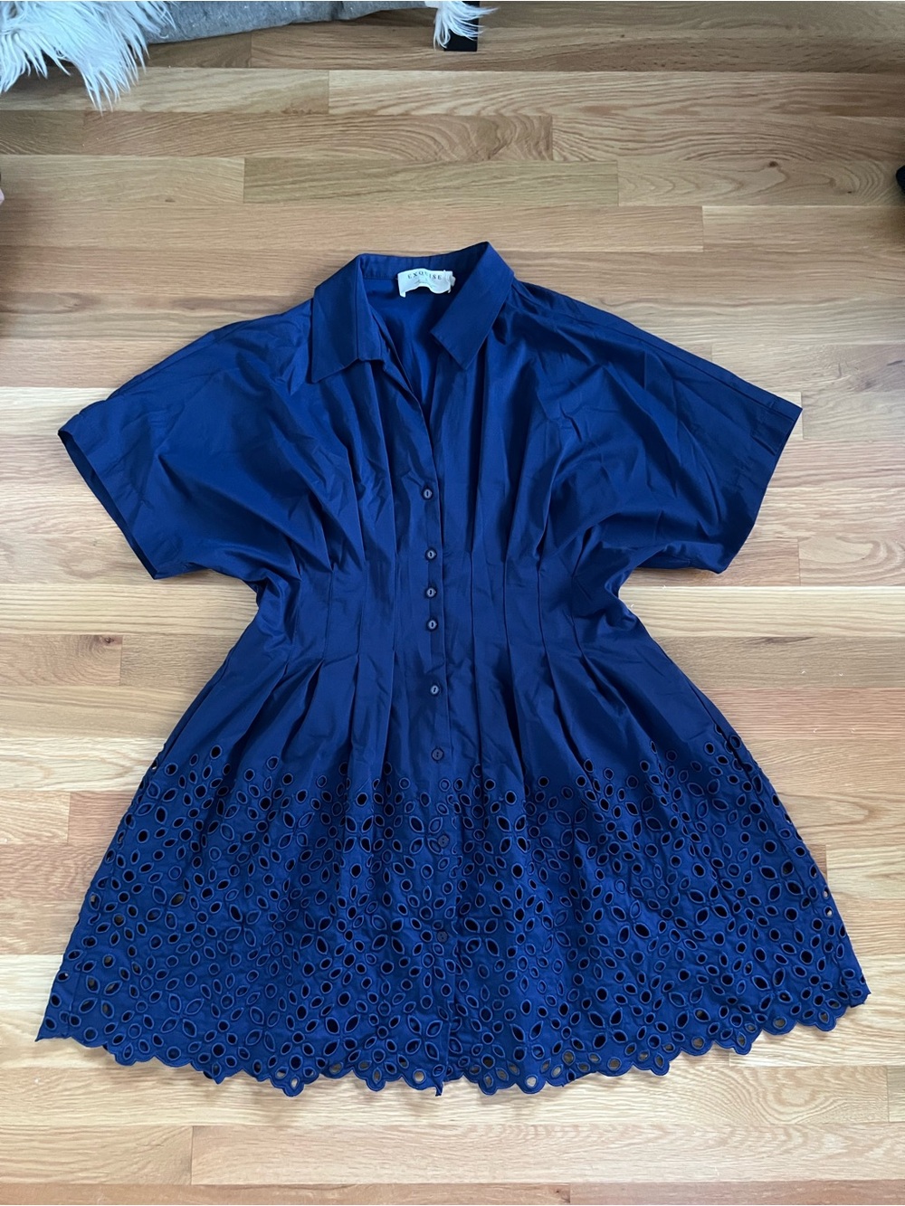 Exquise Navy Eyelet Hem Shirt Dress
